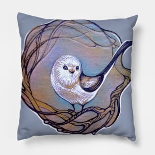 Long Tailed Tit, little cute songbird Pillow