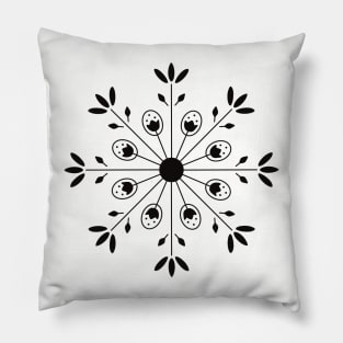 Black Nordic Inspired Folk Art Snowflake Wheel Pillow