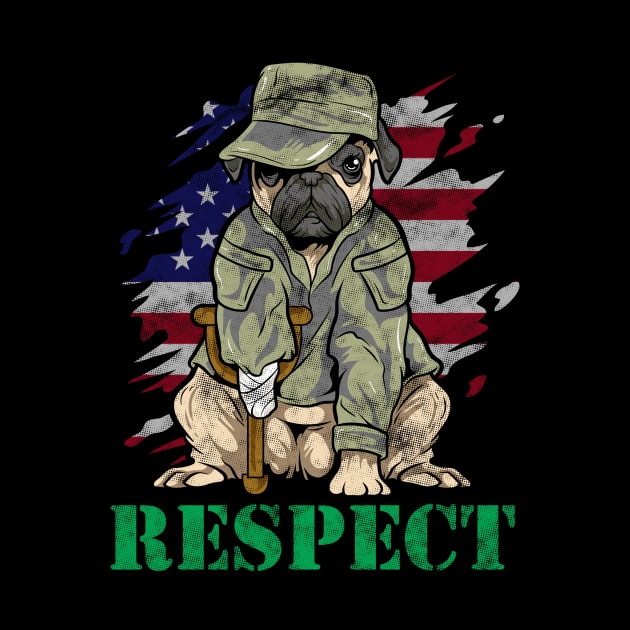 Military Pug Dog Veteran US Army American Flag Gift by Ramadangonim