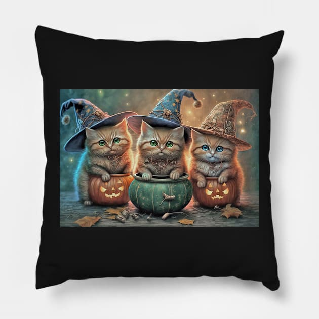 Halloween Cat Witches Greeting Card Pillow by candiscamera