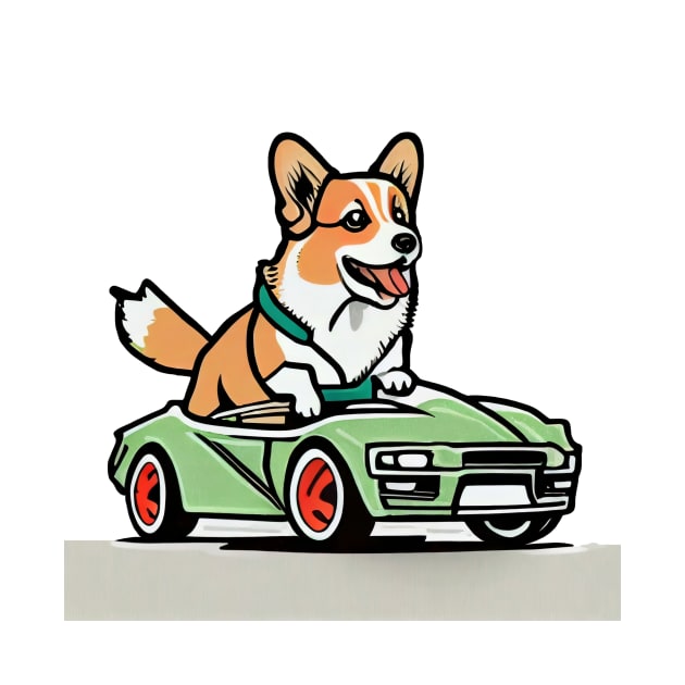 Corgi riding a sport car by mooonthemoon