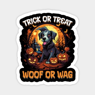 Trick or Treat Woof or Wag Funny Dog Halloween Magnet
