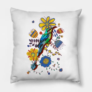 Bird and Flowers Pillow