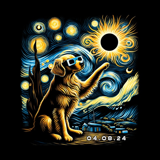 Golden Eclipse Retrievers: Stylish Tee Featuring Radiant Canine Companions by GinkgoForestSpirit