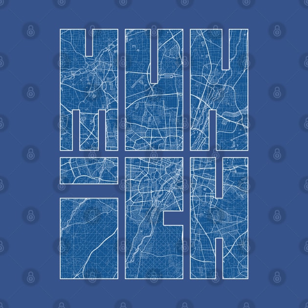 Munich, Germany City Map Typography - Blueprint by deMAP Studio