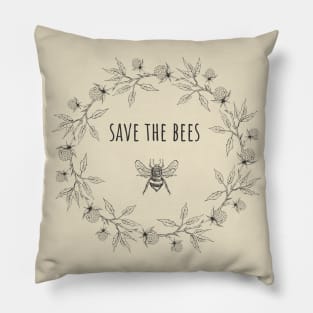 Wreath of clover flowers with save the bees Pillow