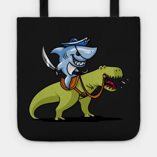 Shark Pirate Riding A T-Rex Dinosaur Tote