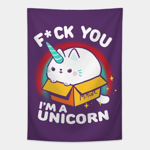 Funny Sassy Kitty Unicorn - Animal in a box Tapestry by BlancaVidal