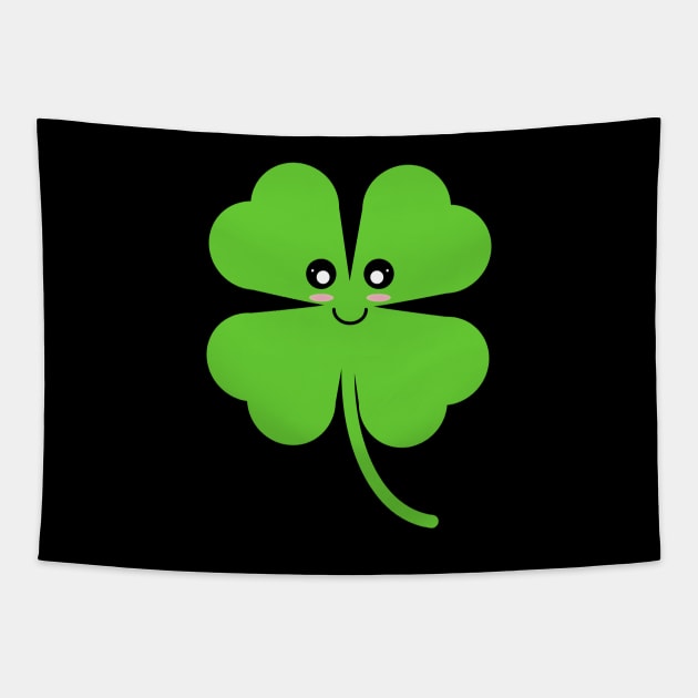 Cute Lucky Shamrock in Black Tapestry by Kelly Gigi