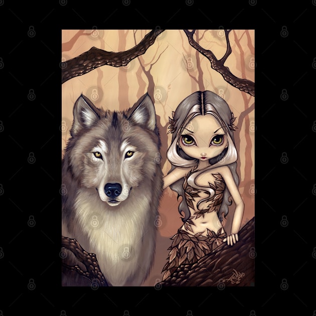 Cute Dryad Nature Spirit with Wolf by Wanderer Bat