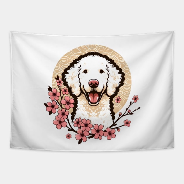 Curly-Coated Retriever Welcomes Spring with Cherry Blossoms Tapestry by ArtRUs