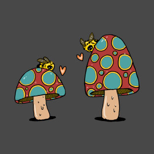 Matching Mushroom Bumblebees (red/turquoise) T-Shirt