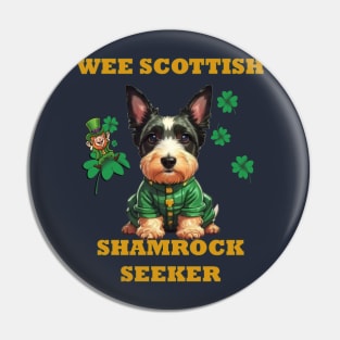 Wee Scottish Shamrock Seeker Funny Scottie Dog Pin