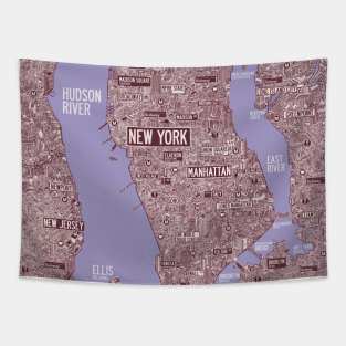 New York city Comic map Tapestry