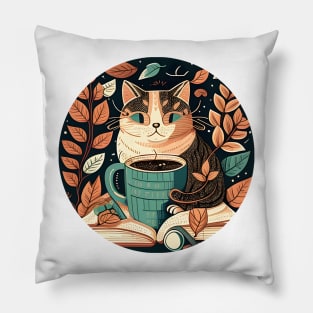 Cool Cat Coffee Reading Book, Catpuccino - Cat Lover Pillow