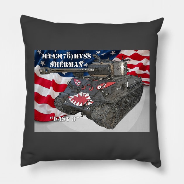 M4A3E8 Sherman Tank w/American flag Pillow by Toadman's Tank Pictures Shop