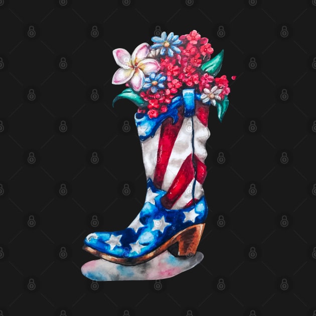 Patriotic Flowers Cowboy Boot by Lady Lilac