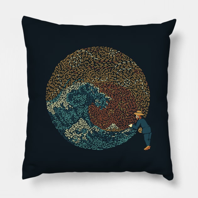 Kanagawa Wave Starry Night by Tobe Fonseca Pillow by Tobe_Fonseca