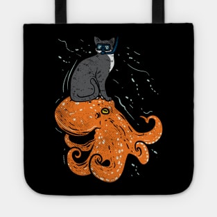 Snorkeling Cat Riding Octopus Tote