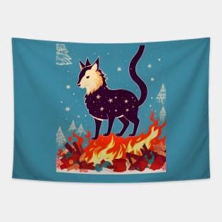 cute creature on fire on xmas sticker Tapestry