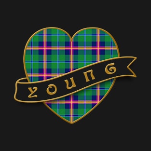 The YOUNG Family Tartan - Retro Heart & Ribbon Family Insignia T-Shirt