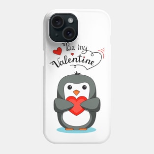 "Be my valentine" penguin with heart Phone Case