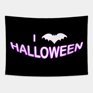 I Love Halloween (Bat) Purple White Tapestry