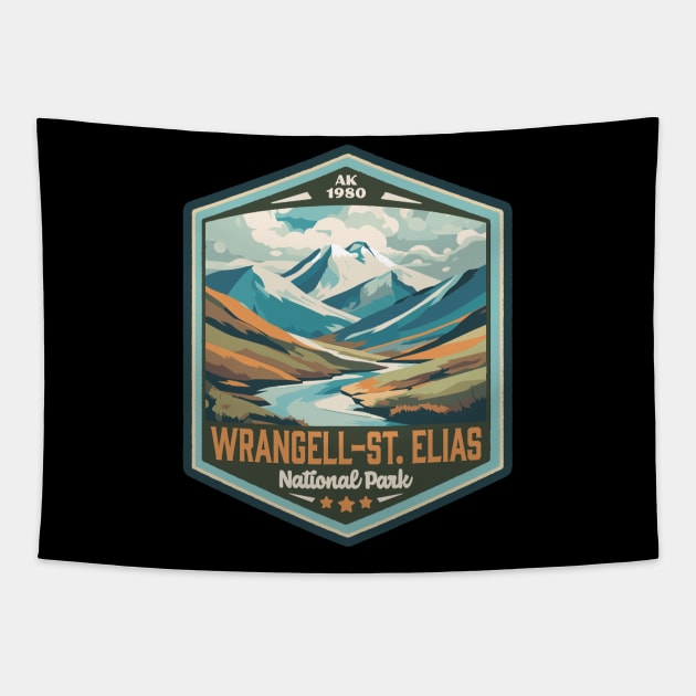 Wrangell-St Elias  National Park Vintage WPA Style Outdoor Badge Tapestry by GIANTSTEPDESIGN