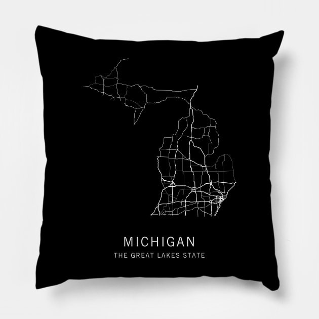 Michigan State Road Map Pillow by ClarkStreetPress