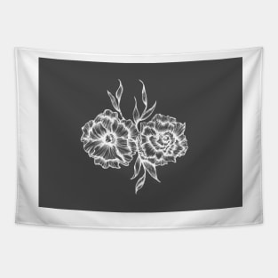 Two White Inked Flowers Tapestry