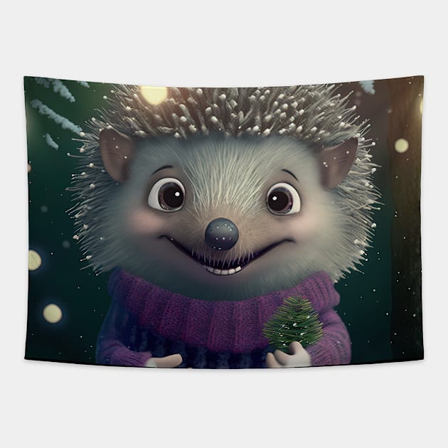 Cute Christmas Hedgehog Tapestry by Art8085