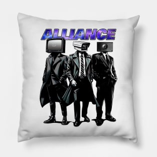 The alliance, skibidi toilet themed cameraman, tvman and speakerman Pillow