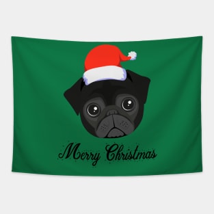 Black Pug Christmas Tapestry