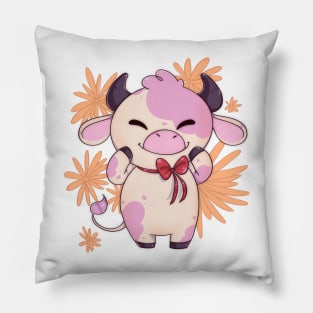 Happy strawberry spring cow Pillow