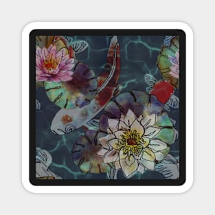 Lotus flowers Dark Blue Koi Fish Magnet