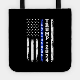 Pro Trump 2024 Back The Blue Thin Blue Line American Flag Tote