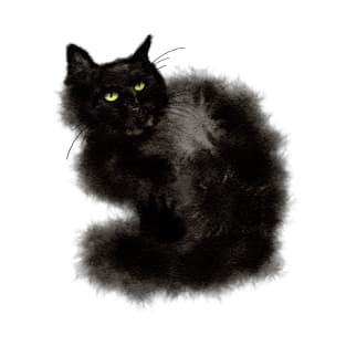 Cute Black Sitting Fluffy Cat T-Shirt