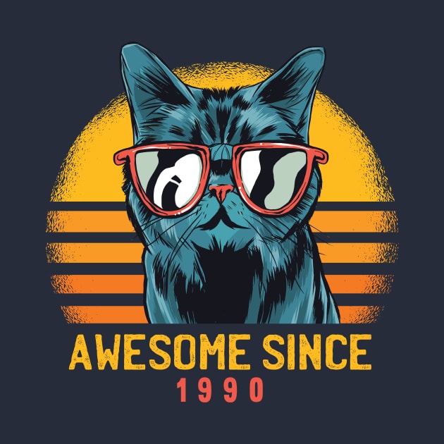 Retro Cool Cat Awesome Since 1990 // Awesome Cattitude Cat Lover by Now Boarding
