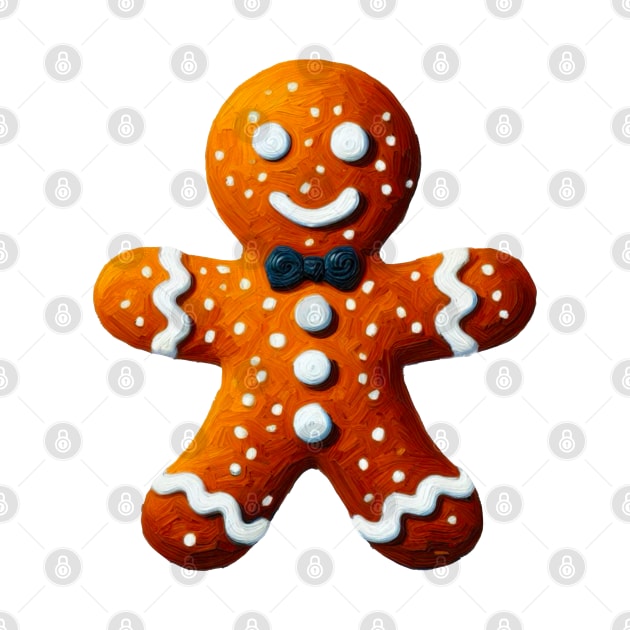 Fancy Gingerbread Man - Gingerbread Cookie with a Bow Tie - Oil Painting Graphic Art - No Outline by Star Fragment Designs