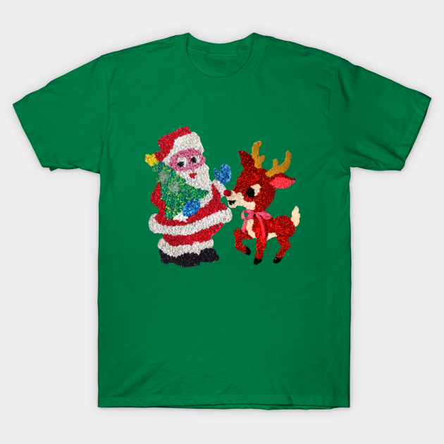 Santa & Rudolph 70s Melted Plastic Popcorn - Christmas - T-Shirt