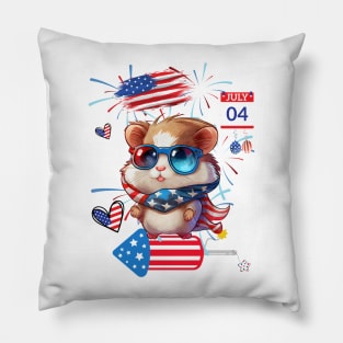 Sparkling Independence: A Hamster's Celebration Pillow