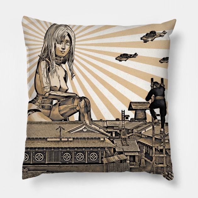 Rising Robo-Goddess Pillow by ChrisOConnell