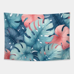 Pink Pastel Monstera Tropical Leaves Tapestry