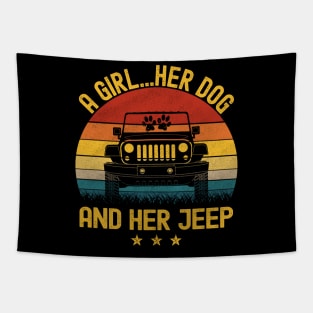 A Girl Her Dog And Her Jeep Vintage Jeep Jeeps Lover Tapestry