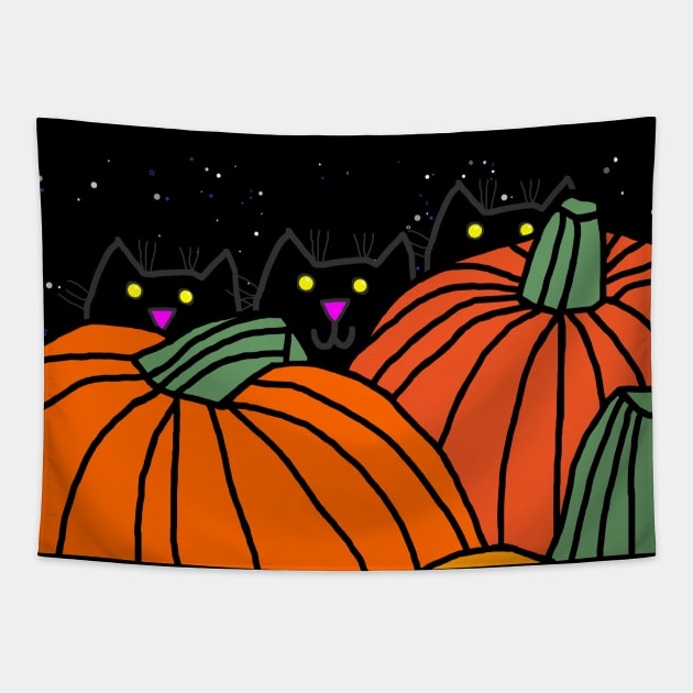 Big Halloween Pumpkins with Three Kitten Cats Tapestry by ellenhenryart