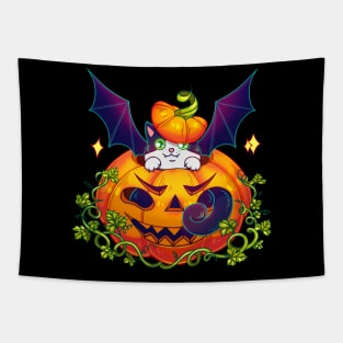 For the dark background: The Cat-bat, a pumpking and Halloween Tapestry