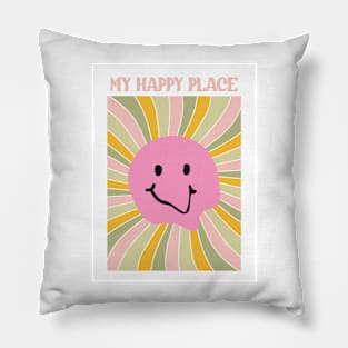 My happy place pink smiley Pillow