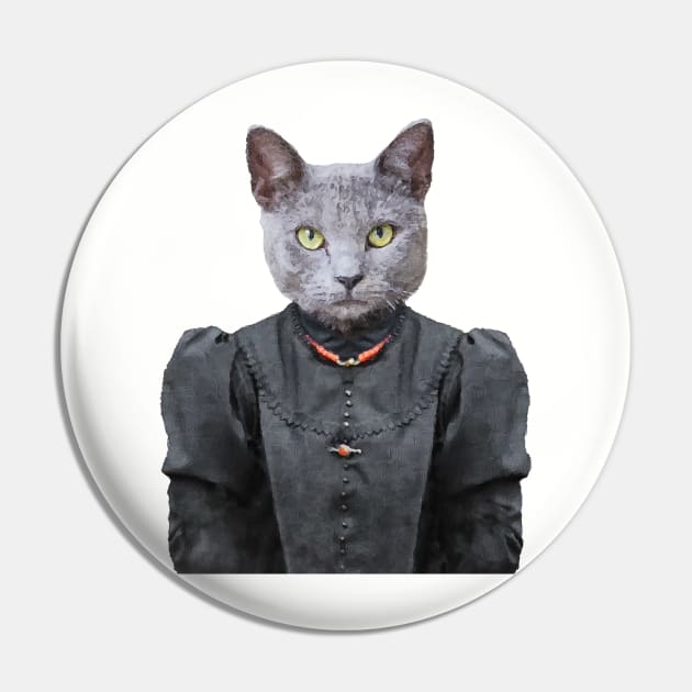 Victorian Goth Cat Pin by DarkMaskedCats