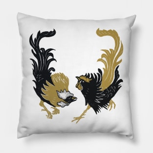 The Couple Rooster Chicken Japanese Woodcut Printing Style Pillow