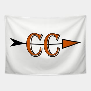 Cross Country team logo CC with an arrow in black and orange Tapestry